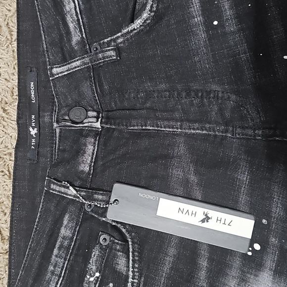 NWT 7TH HVN Jean Shorts Distressed Ripped Stretch Black Denim 32 Jorts Stretch - Picture 2 of 9